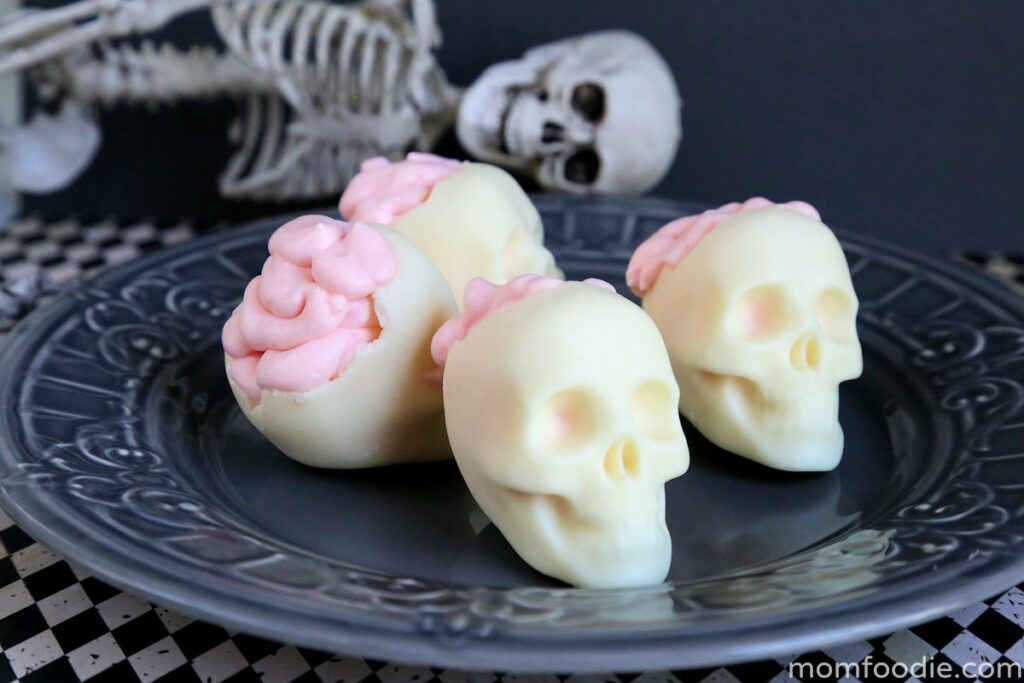 White Chocolate Skulls with Pink Mousse Brains | Mom Foodie