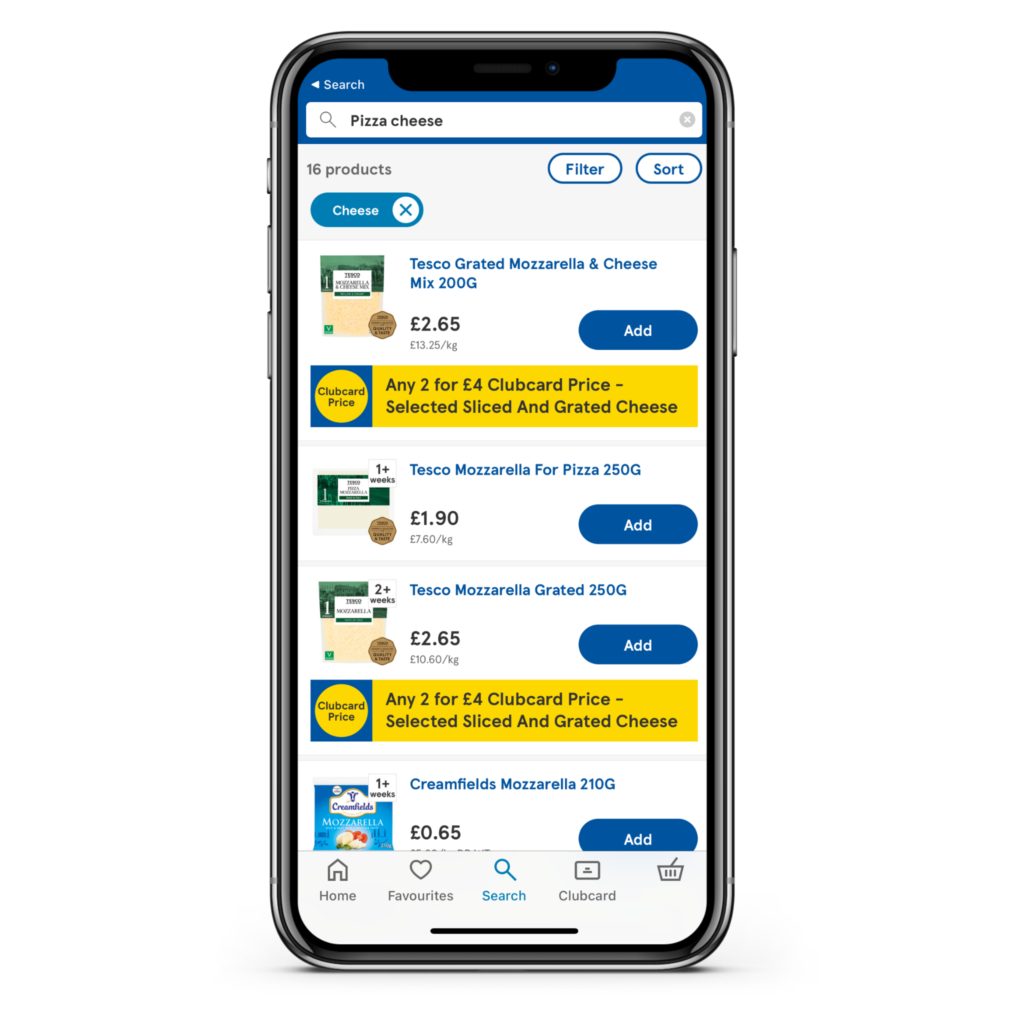 Tesco Pizza Cheese Search