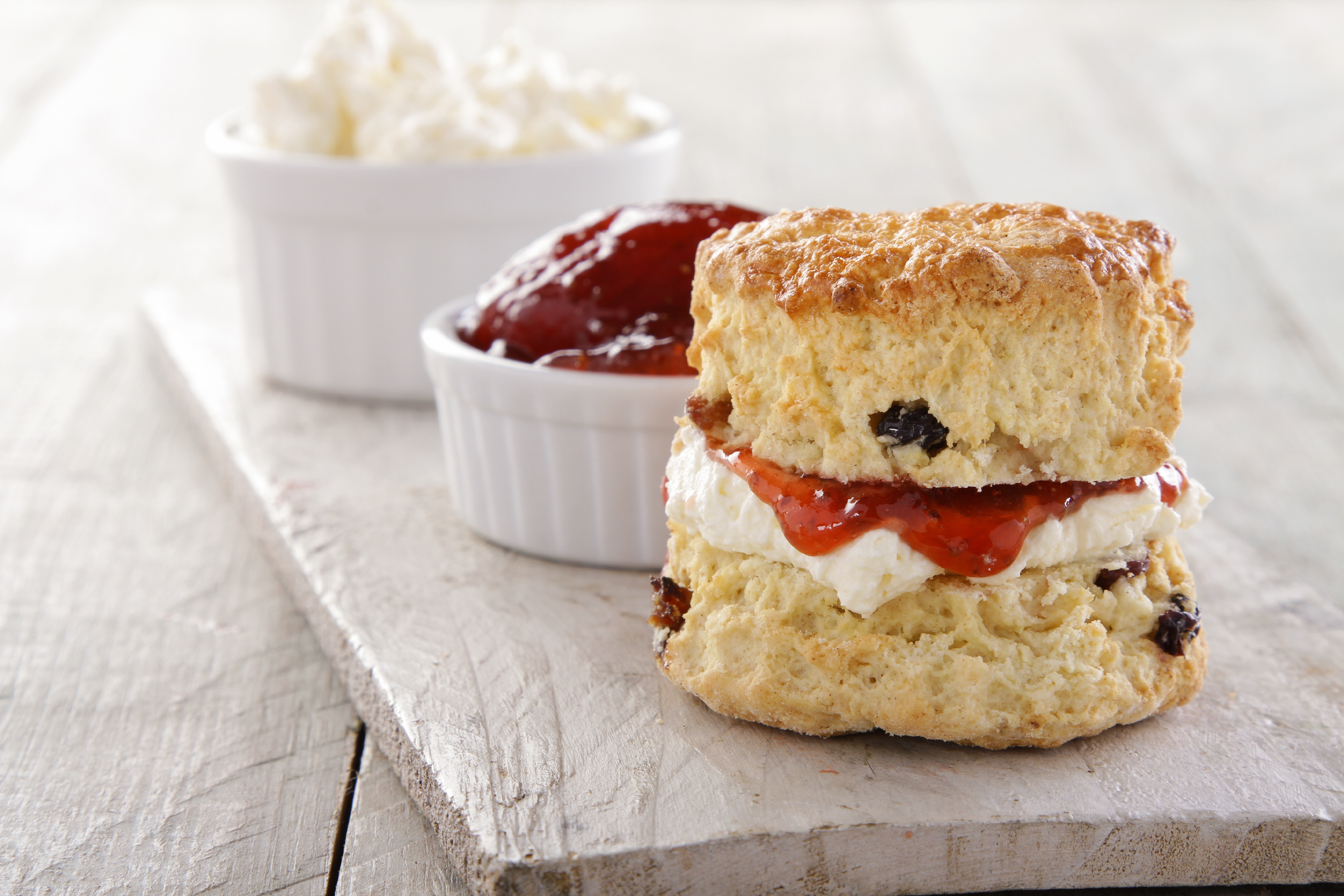 UK sweet scones with cream and jam