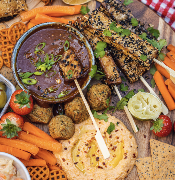 Vegan Picnic Platter with Tofu Satay Skewers