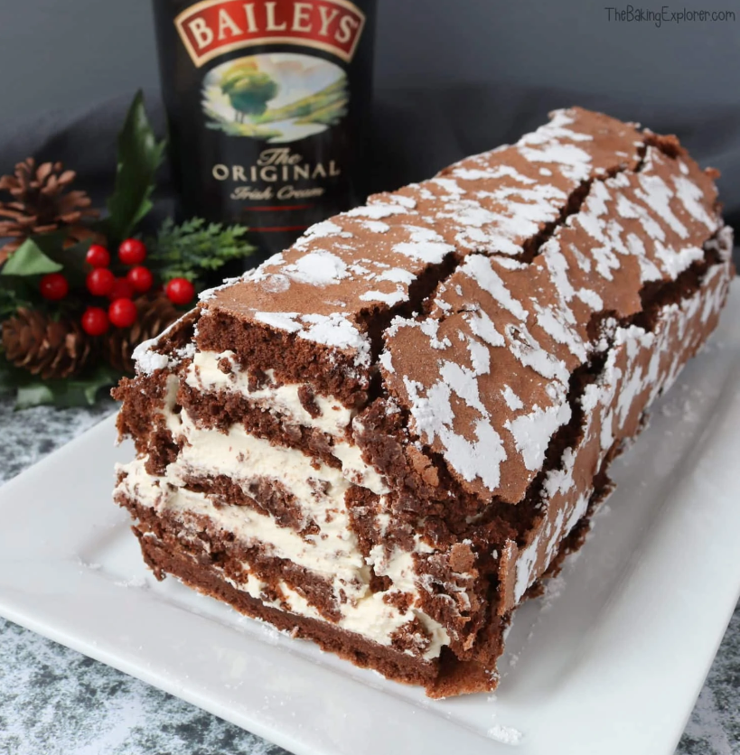 Chocolate Roulade with Baileys Cream by The Baking Explorer