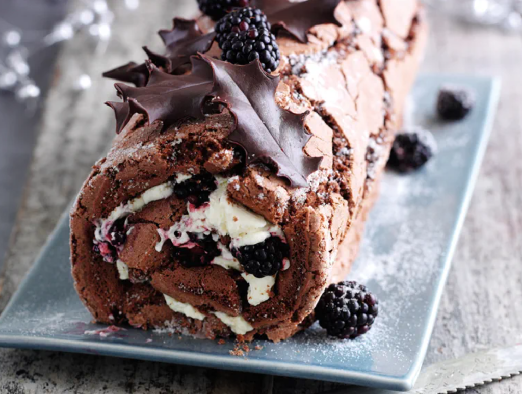 Chocolate Roulade with Boozy Blackberries by Saga