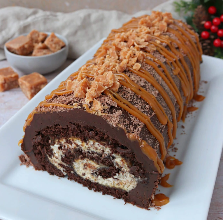 Chocolate, Salted Caramel, and Chestnut Yule Log by The Baking Explorer