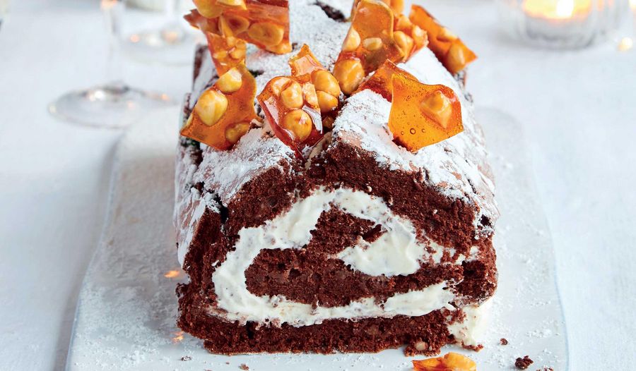 Chocolate and Hazelnut Boozy Roulade by Mary Berry THF