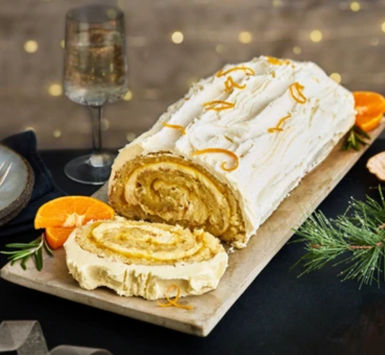 Frosted White Chocolate Yule Log with Vanilla Chantilly and Clementine Curd by BBC Good Food