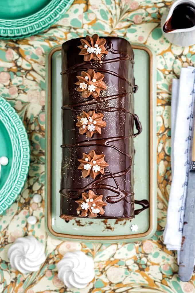 Gingerbread Yule Log with Spiced Chocolate Filling and Chocolate Mirror Glaze by Supergolden Bakes