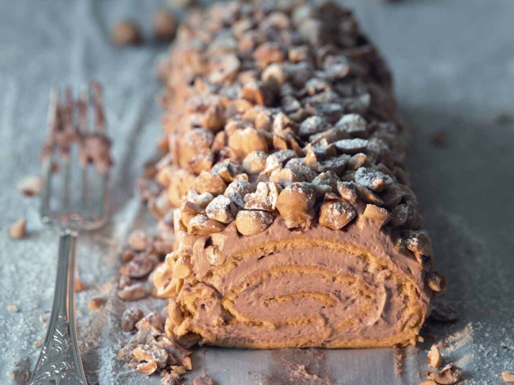 Hazelnut Praline Christmas Log by Saga