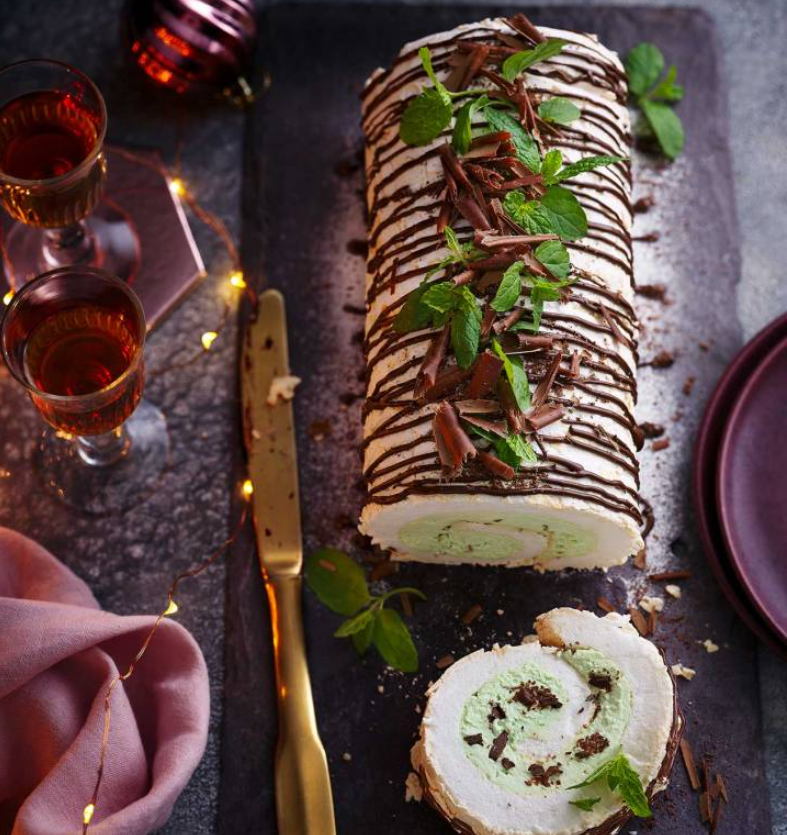 Peppermint Cream Meringue Roulade by Sainsbury's Magazine