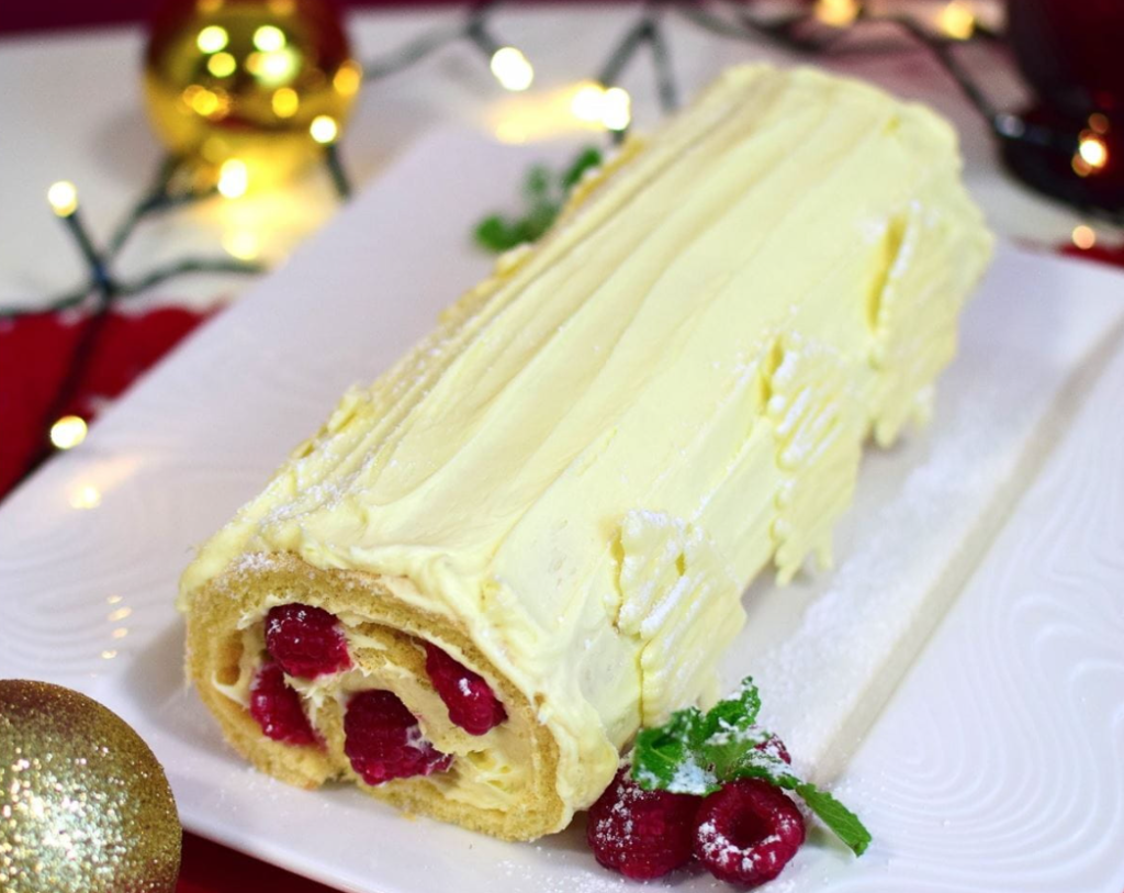 White Chocolate and Raspberry Yule Log by Bake with Stork