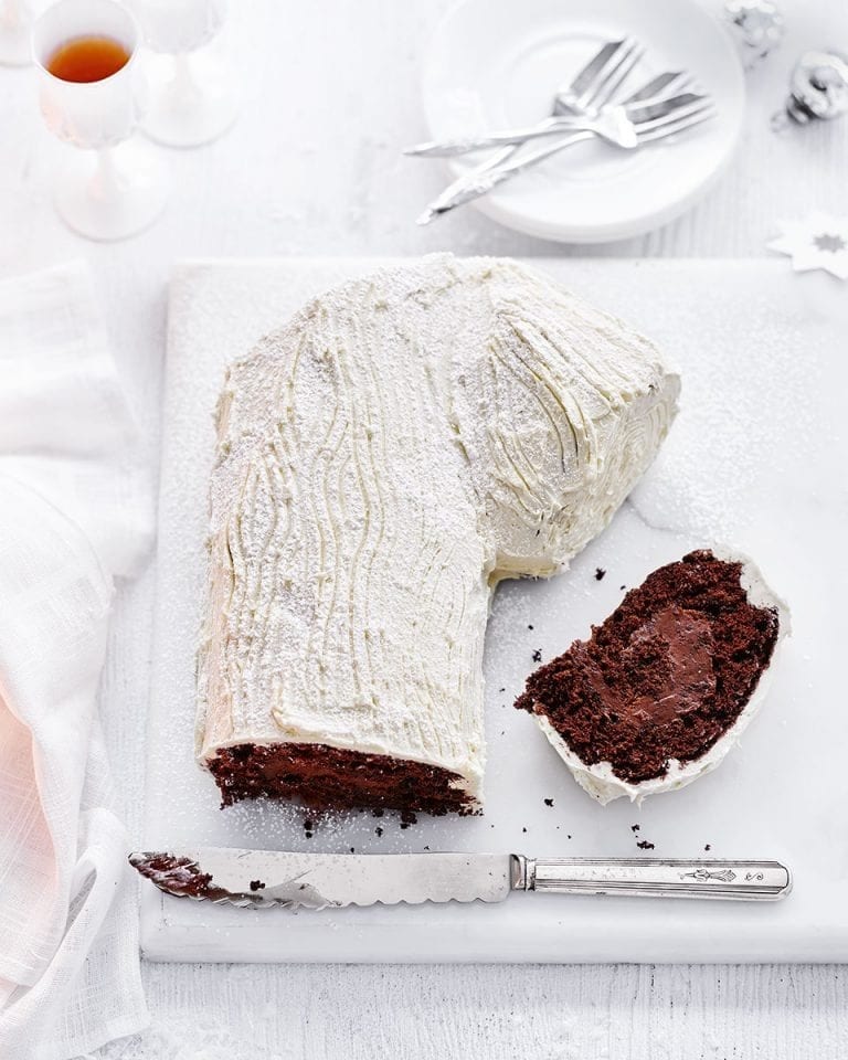 White and Dark Chocolate Yule Log with Apricot by Delicious Magazine