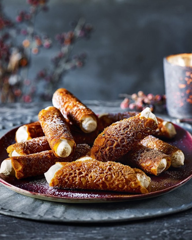 Brandy Snaps with Baileys Espresso Martini Cream by Delicious Magazine