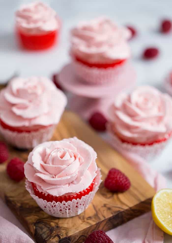Raspberry Rose-Topped Zingy Lemon Valentine’s Day Cupcakes By Preppy Kitchen