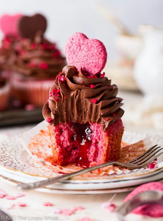 Raspberry and Chocolate Valentine’s Cupcakes by The Loopy Whisk