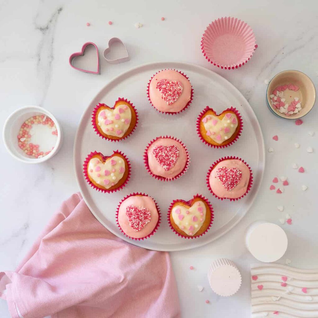 Simple Heart-Shaped Valentine’s Cupcakes by My Kids Lick the Bowl