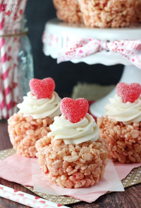 Valentine's Day Rice Krispie Treat Cupcakes By Life, Love, and Sugar