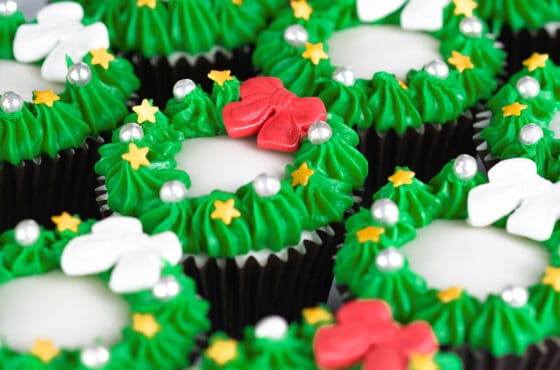 Christmas Wreath-Topped Cupcakes by British Bakels