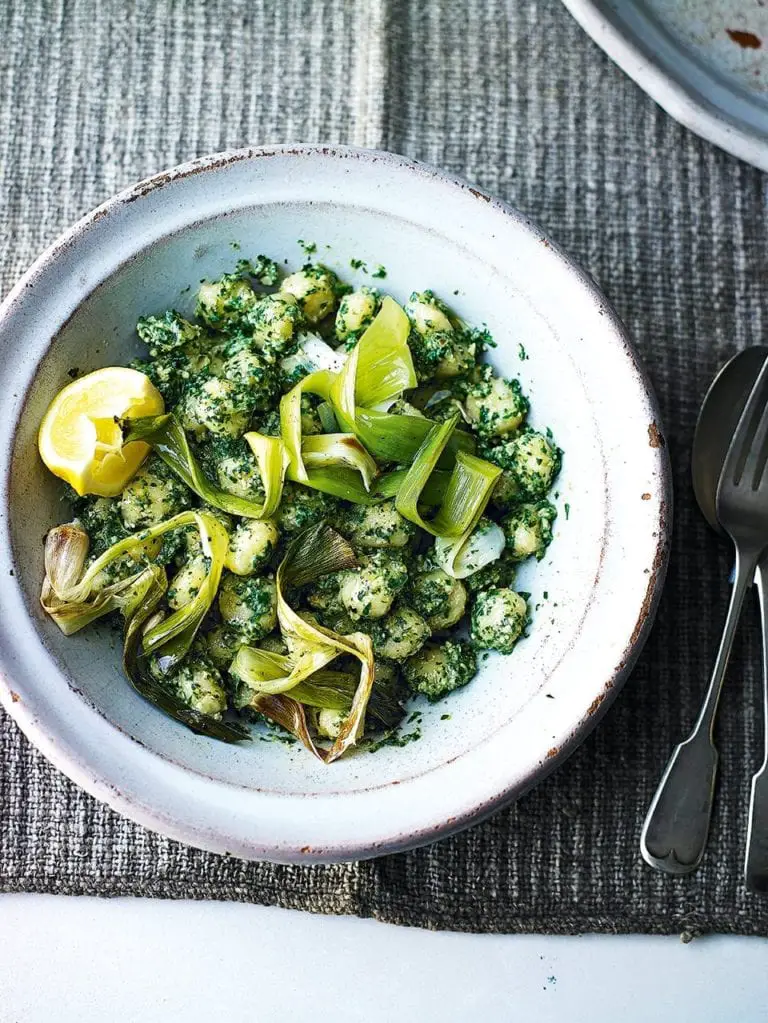 Gnocchi with Spinach Pesto and Caramelised Leeks By Delicious Magazine