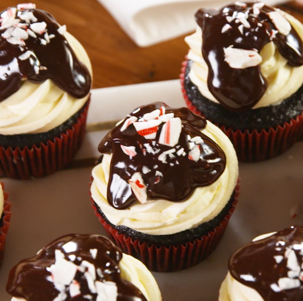 Peppermint Bark Cupcakes by Laura Rege, Delish